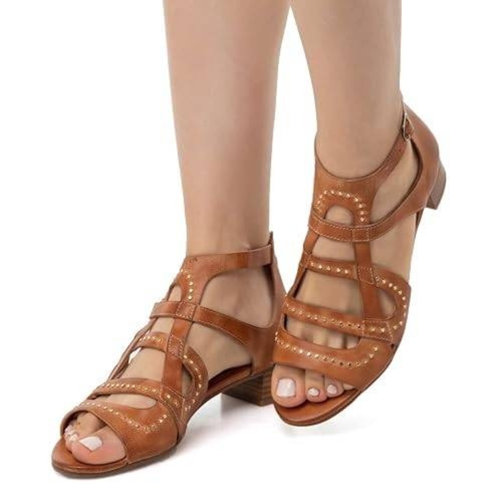 Antelope Macaria Tan Leather Studded Gladiator Sandals 8